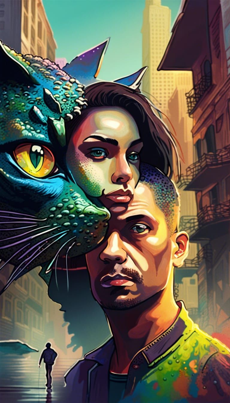 Surreal Portraits: Feline and Reptilian Transformations