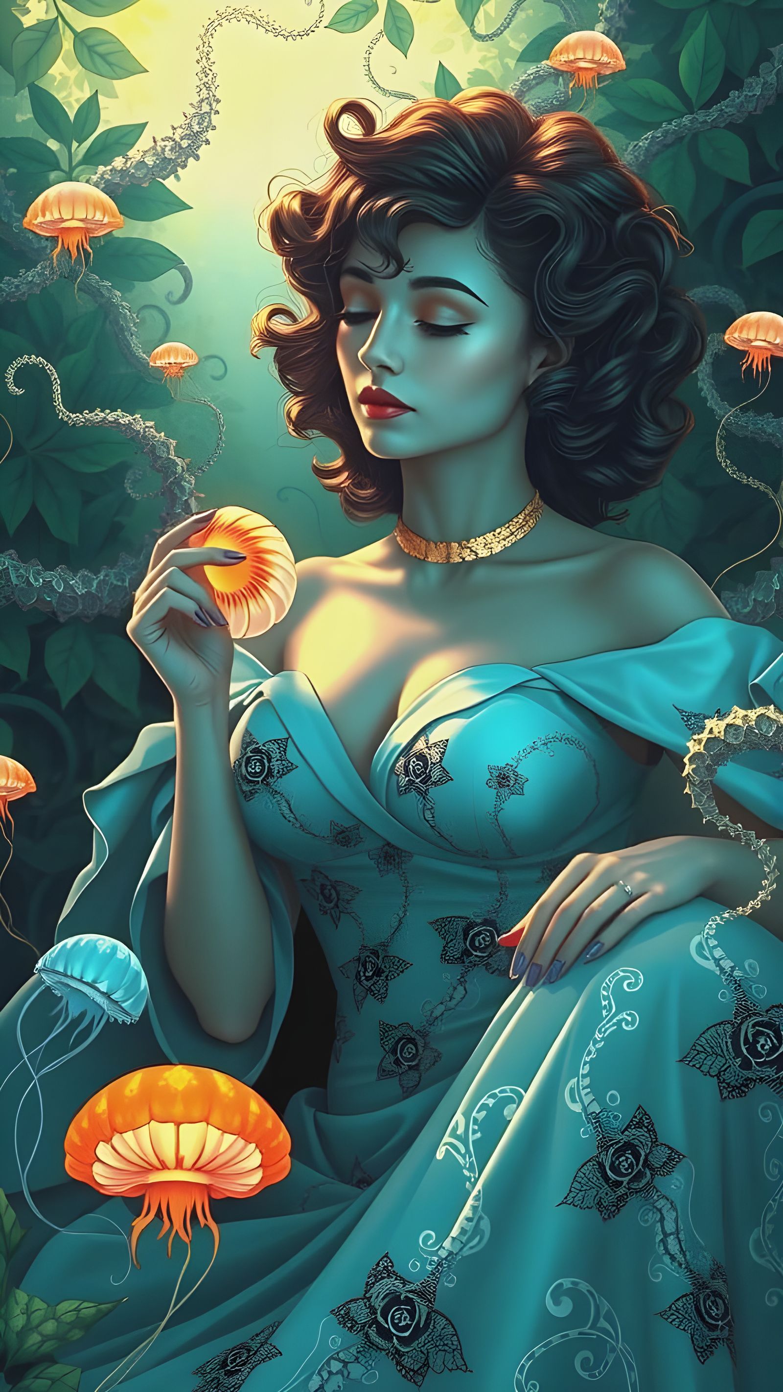 Elegant Lady in Art Nouveau Garden