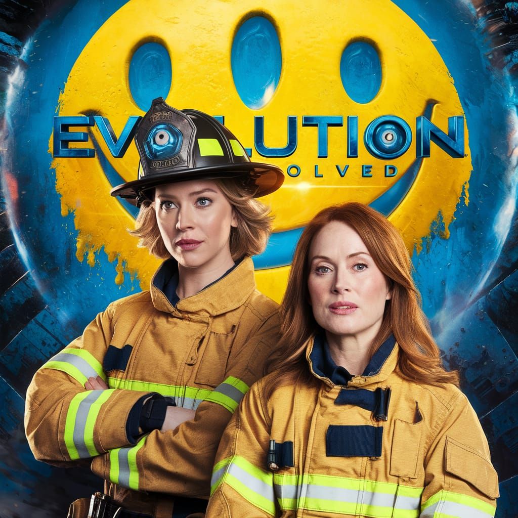 Confident Actresses Posing in Cyberpunk Yellow Firefighter G...