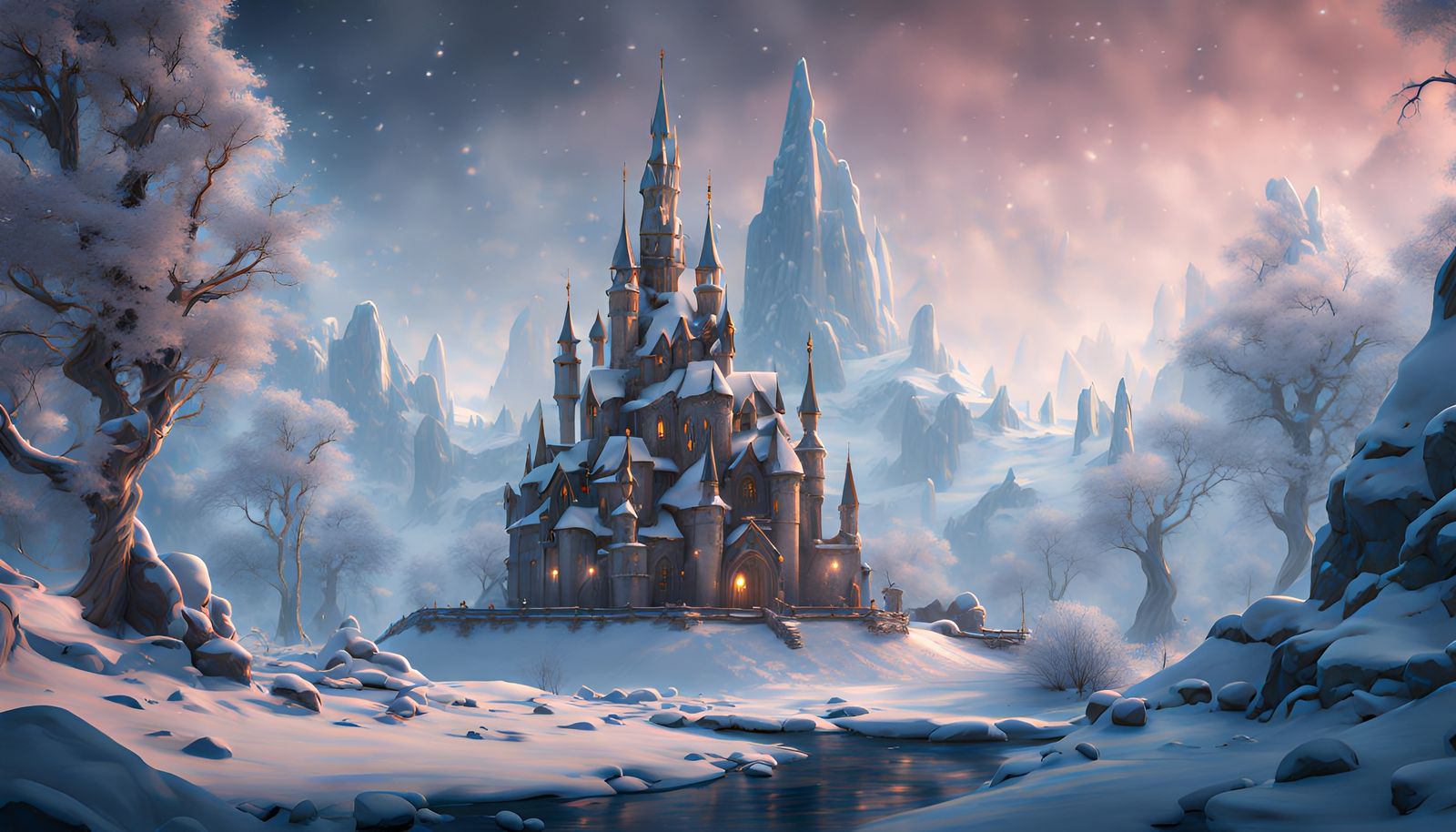Detailed Winter Wonderland Matte Painting