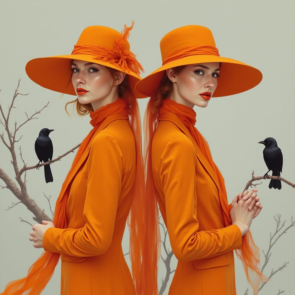 Vibrant Orange Haired Women Exude Quiet Confidence