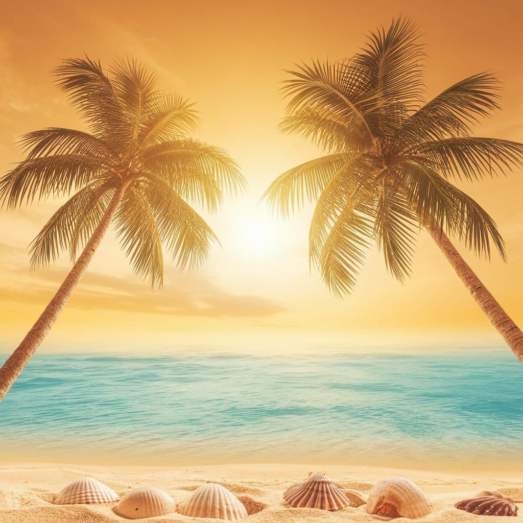 Tropical Sunset with Majestic Palm Trees