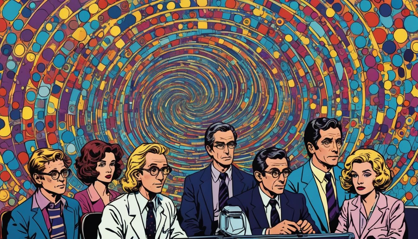 Retro Pop Art Scientists Watch Teleshopping