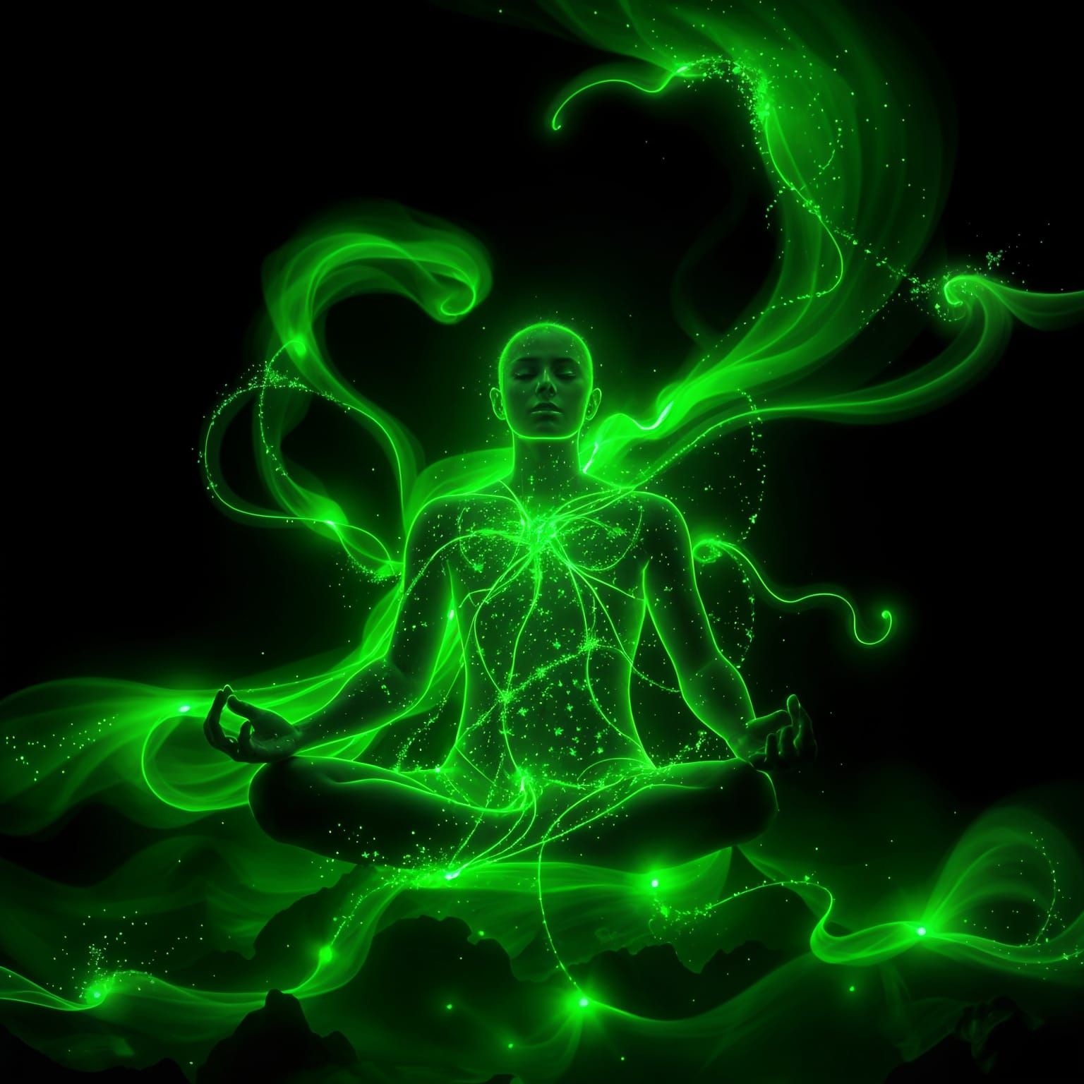 Luminous Silhouette: Human Energy in Green Radiance