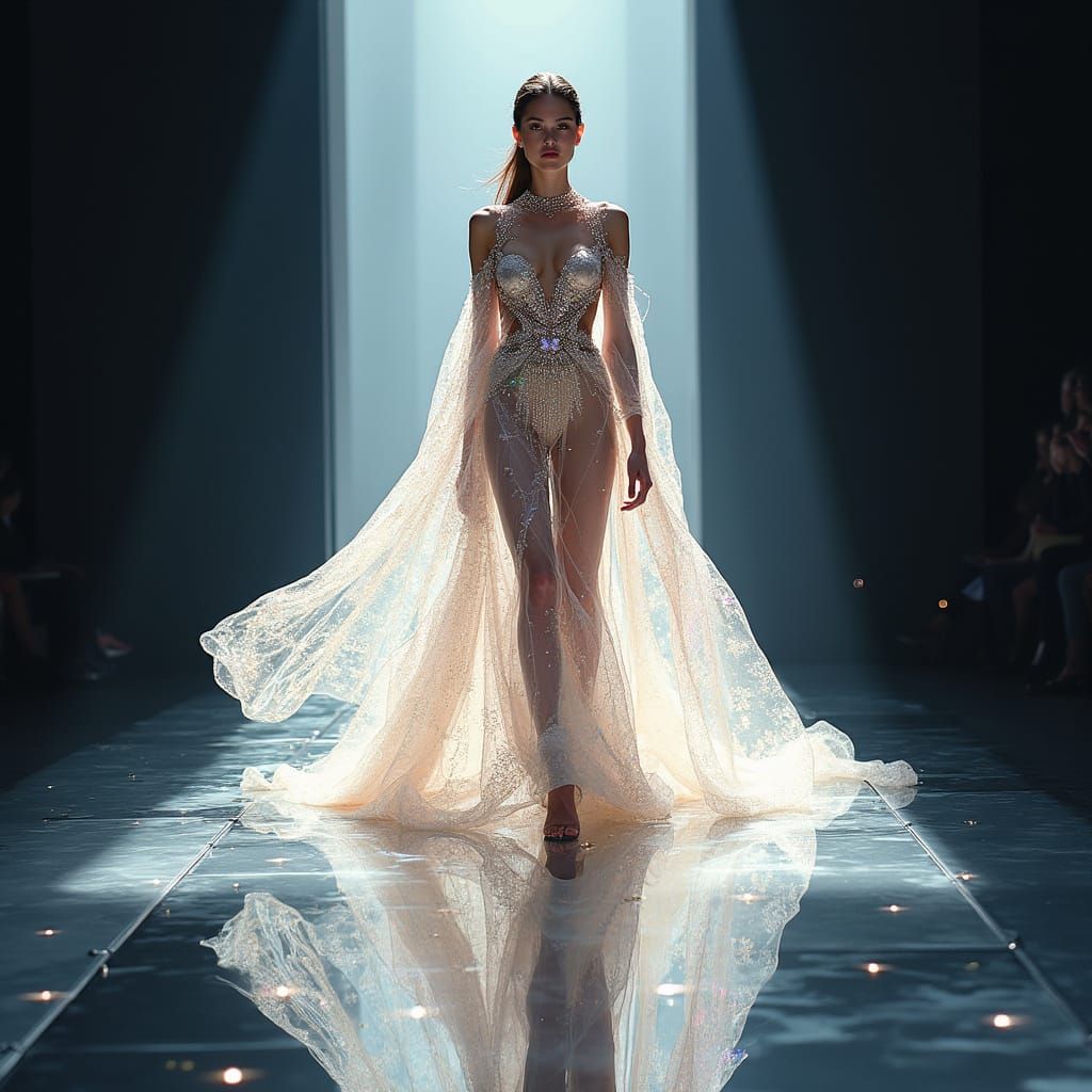 Ethereal Runway Model in Iridescent Chiffon