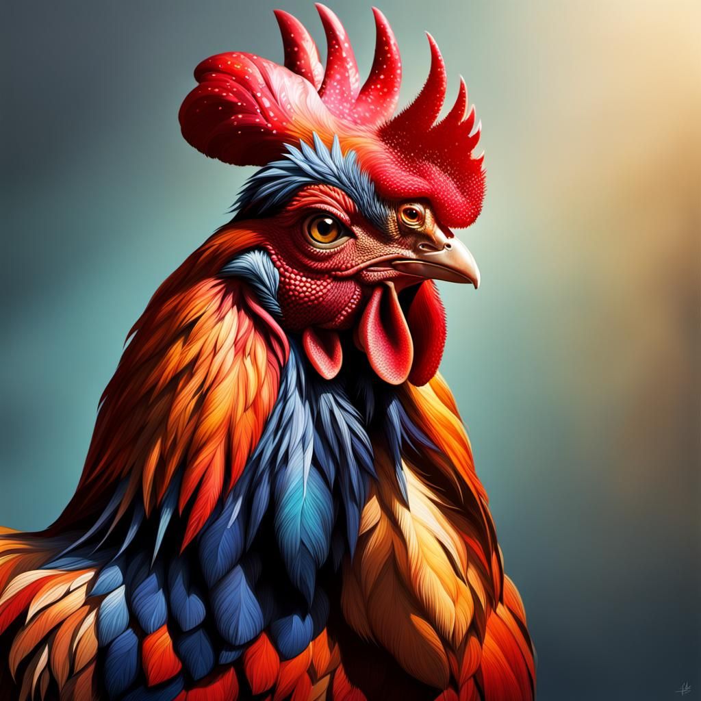 Hyperrealistic Sardinian Rooster in Splash Art Style