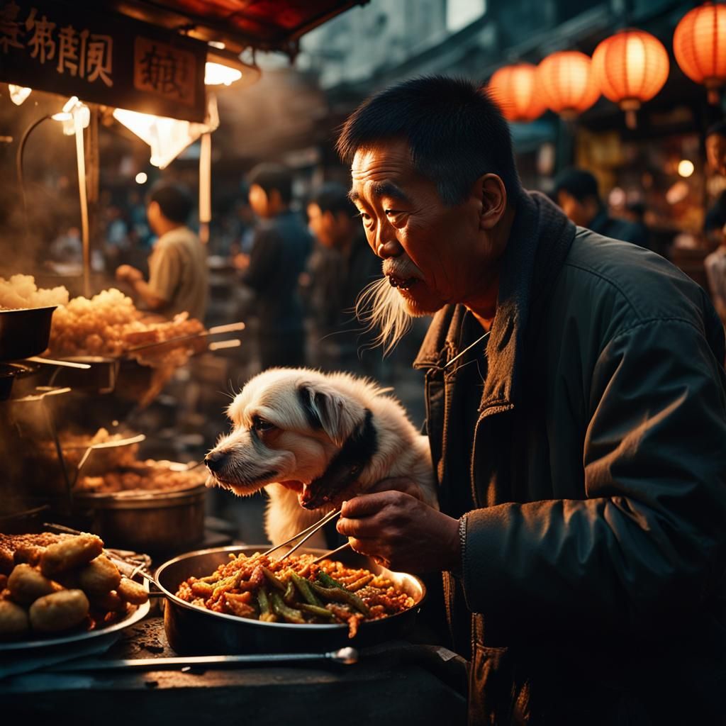 Cinematic Street Food Scene with Dramatic Lighting