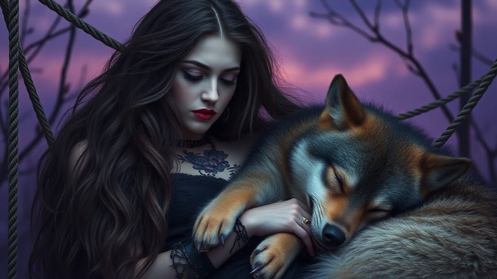 Gothic woman & Wolf