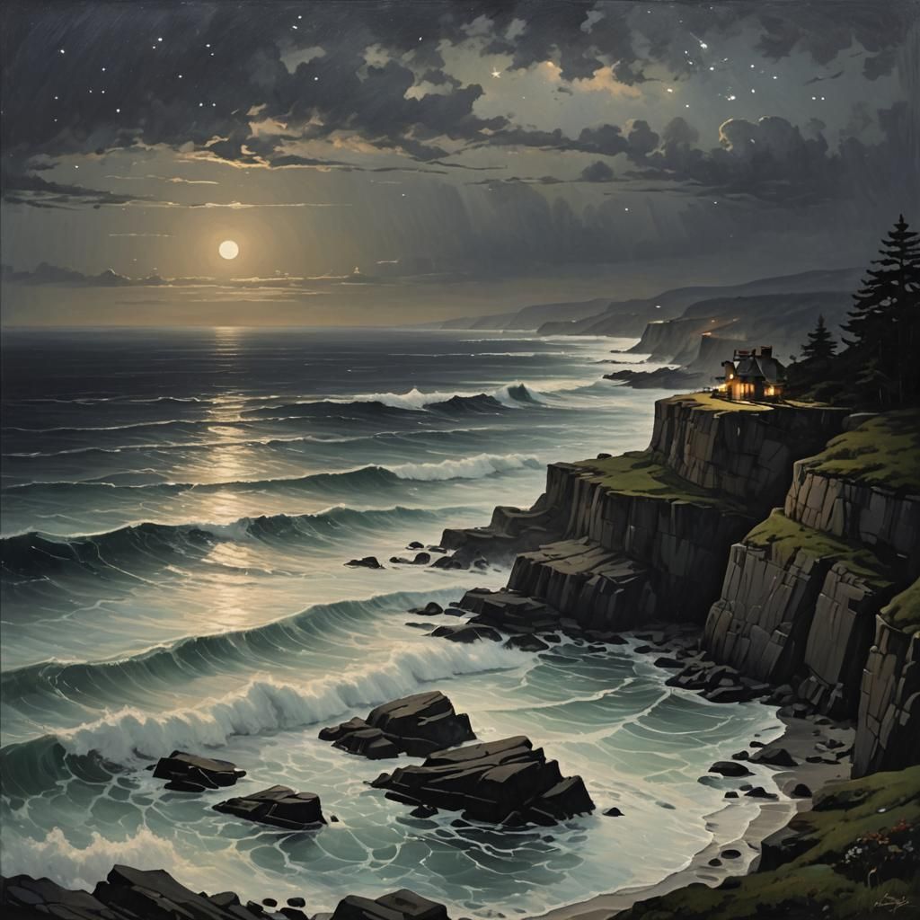 Silvery Waves Shimmer in Dark, Sinister Digital Art