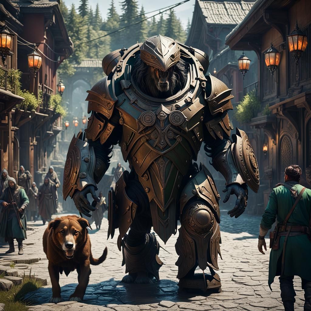 Ogre vs Human Street Fight in Dark Fantasy Style