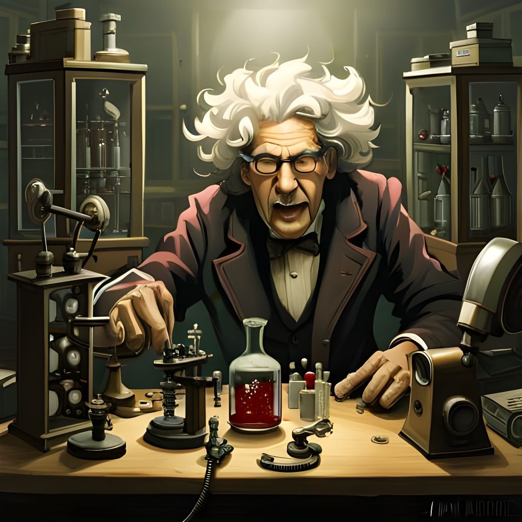 Mad Scientist in Jar: Dieselpunk Fantasycore Art