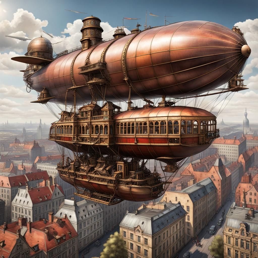 Victorian Steampunk Airship Over Berlin
