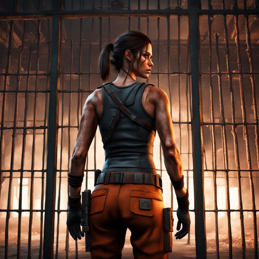 Lara Croft in Jail: Detailed Matte Painting