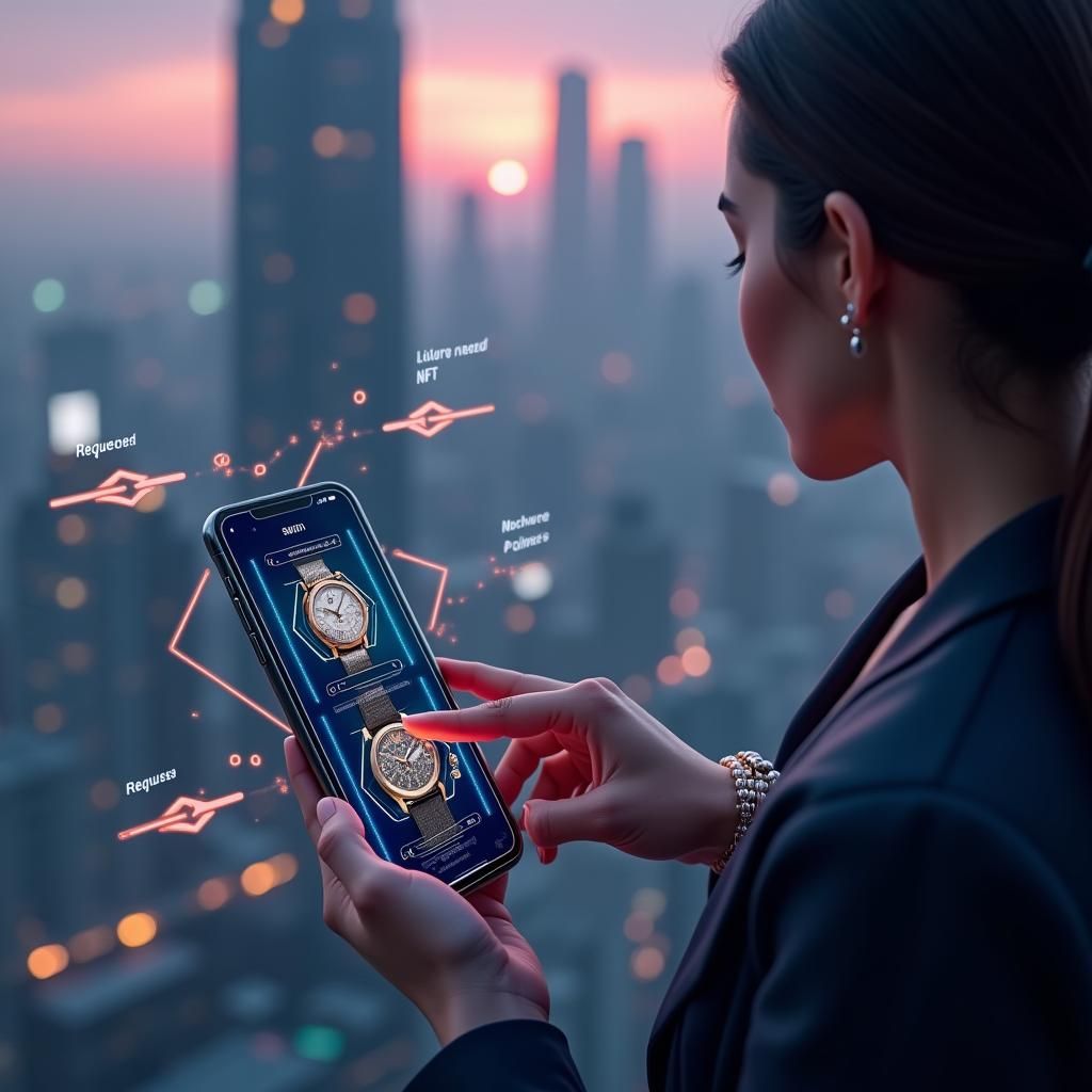 Woman Rents Luxury Watch with Smartphone HMI in Digital Art