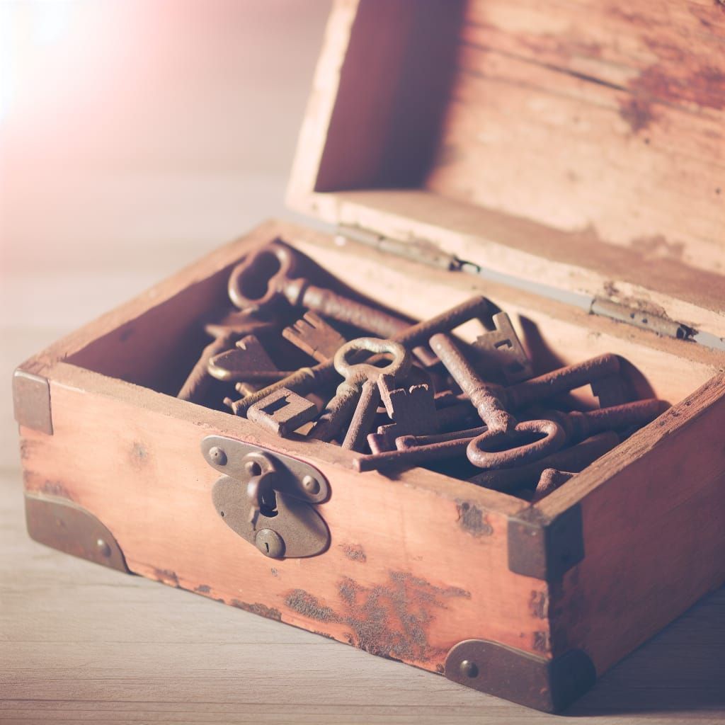 Antique Wooden Chest with Rusted Keys