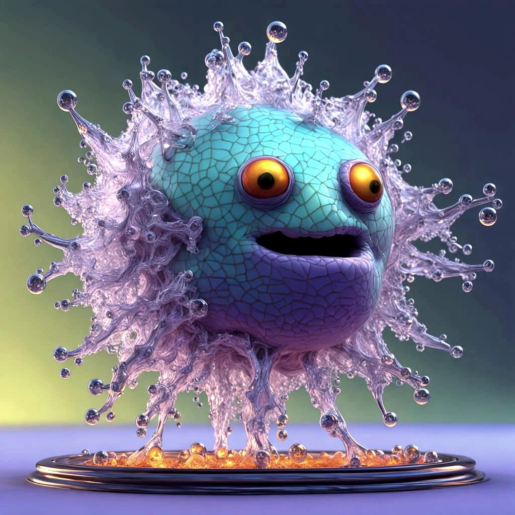 Surreal Pufferfish Puppet in Ethereal Fractal Landscape