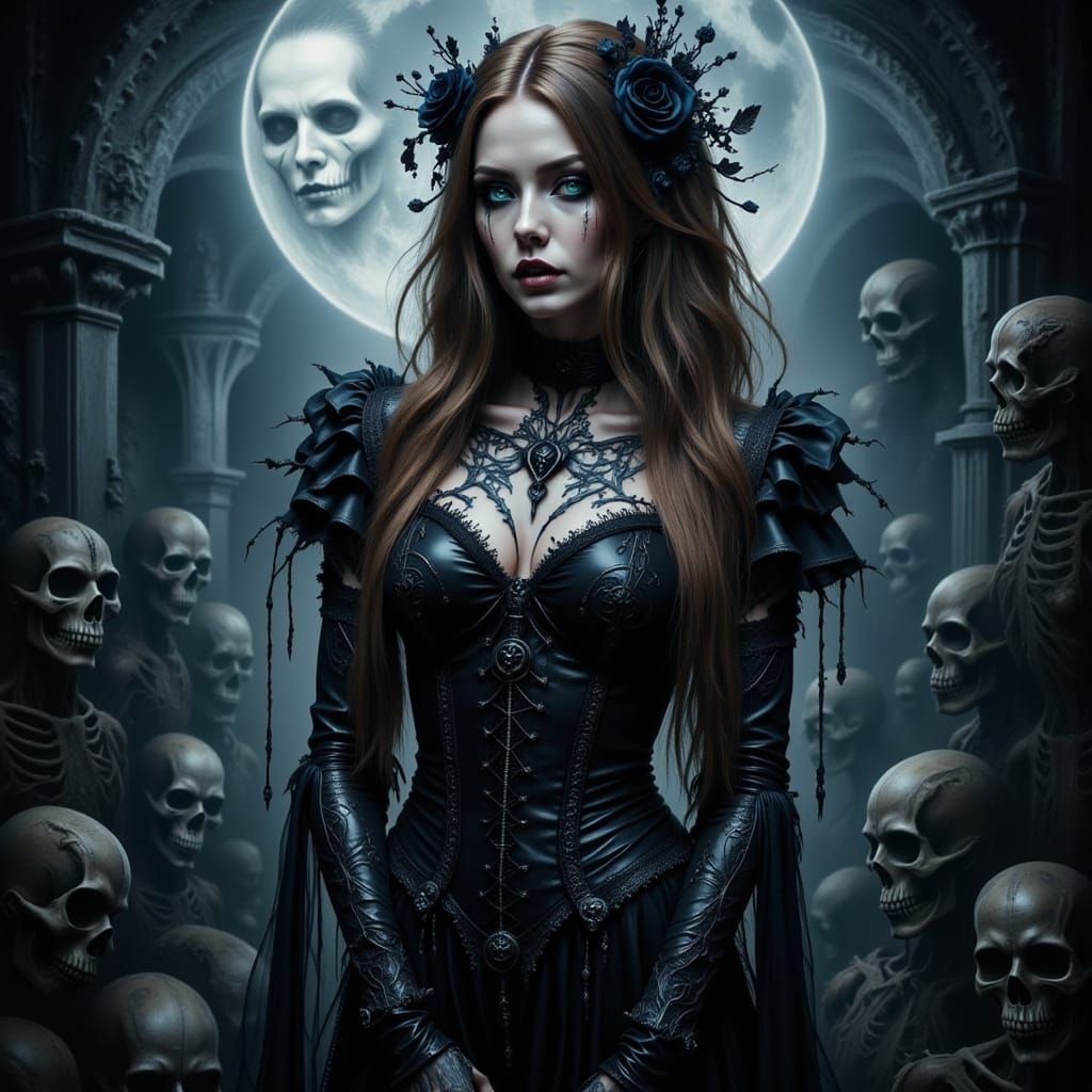 Gothic Woman in Cemetery Dark Fantasy Art