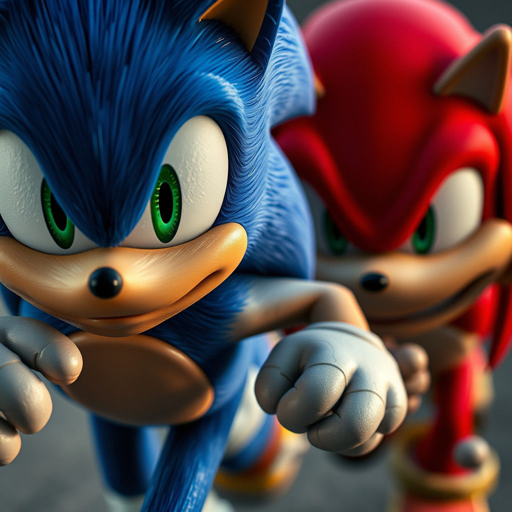 Hyperrealistic Portrait of Sonic and Knuckles Running