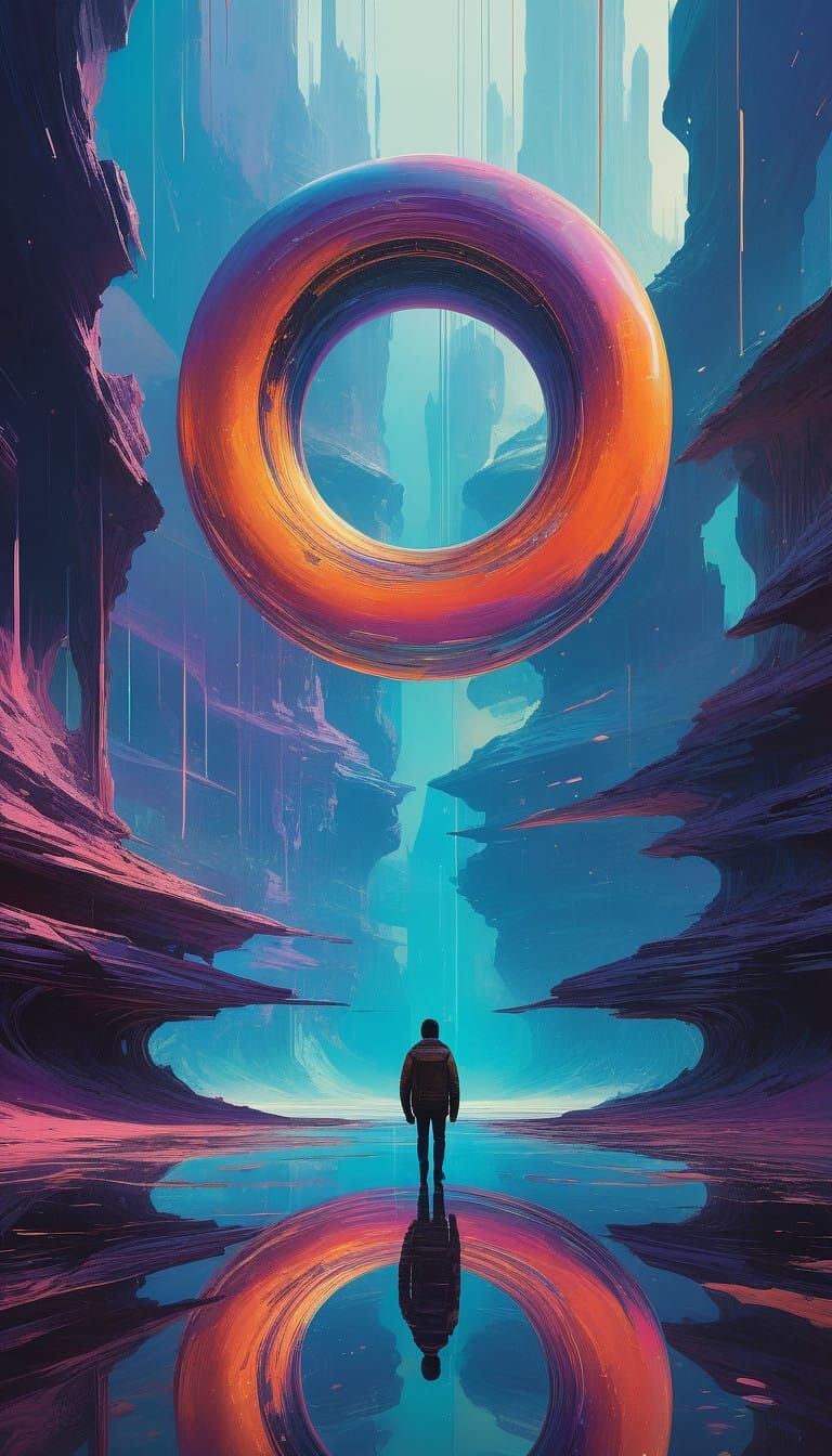 Surreal Dreamlike Scene with Shimmering O Shape