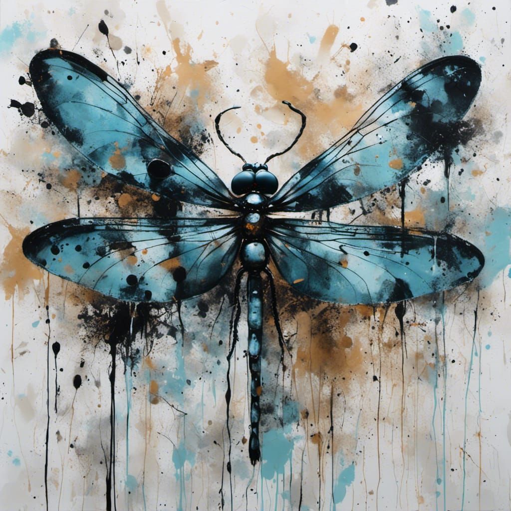 Graffiti Dragonfly in Gouache Style