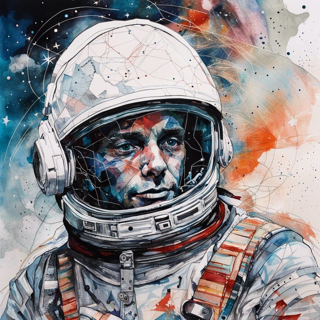Astronaut in Space Portrait as Mixed Media Collage