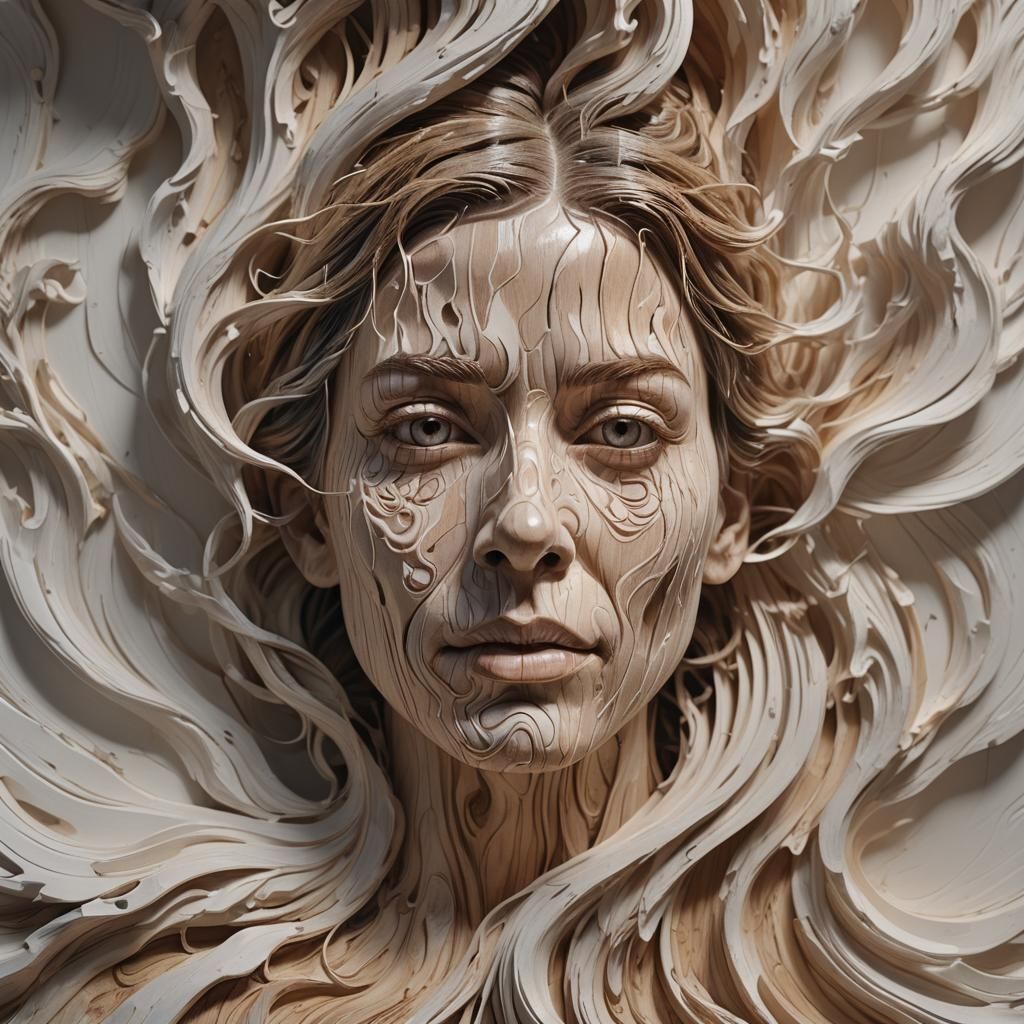 Face in Fluid Motion Blending Into Hazy Mist