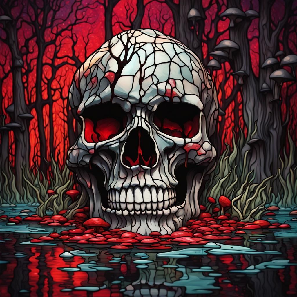 stained glass skull dark horror theme