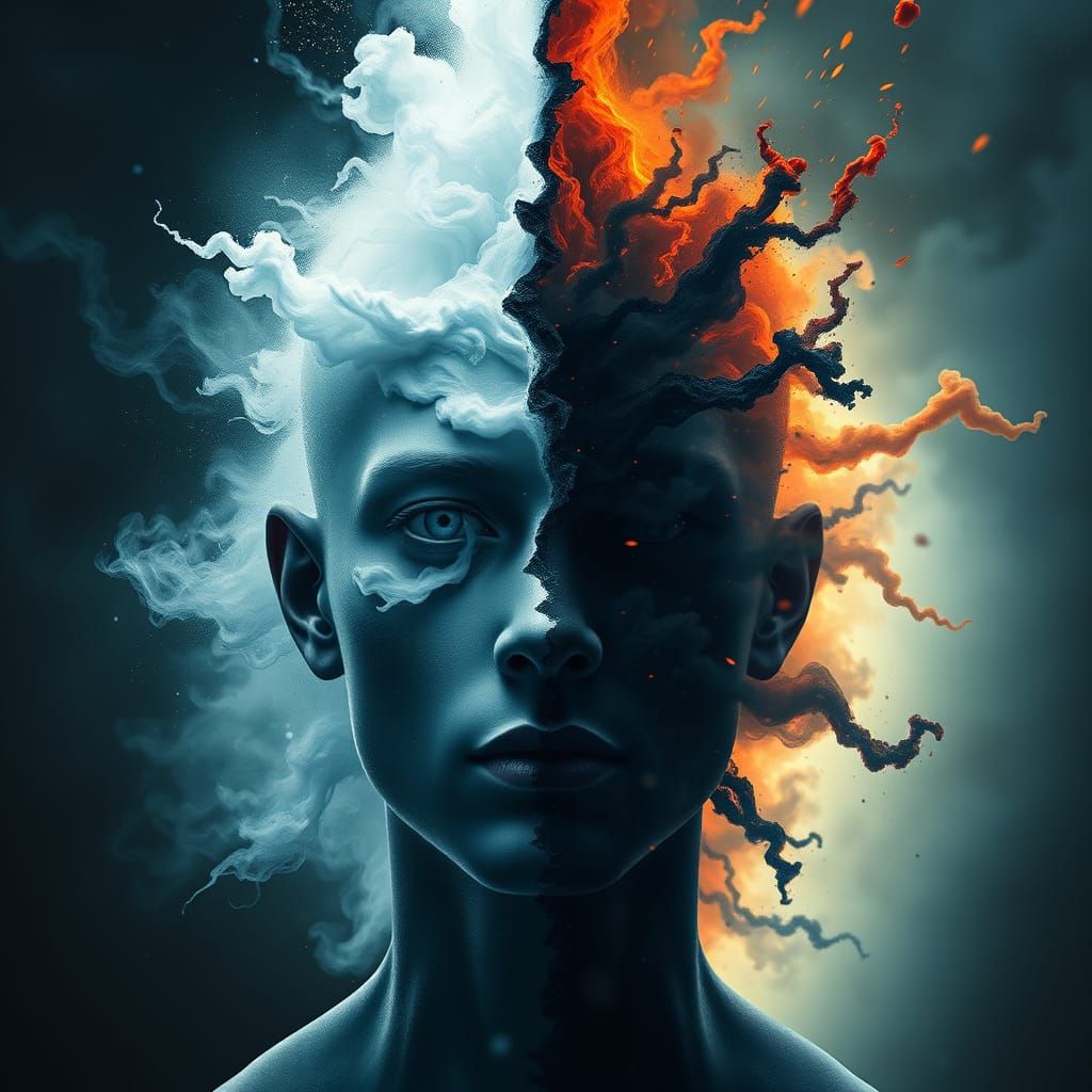 Radiant and Dark Duality in a Dreamlike Human Form