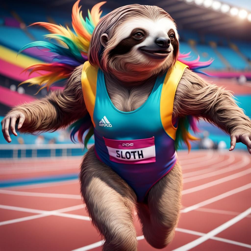 Sloth Drag Queen Competes in Olympics: Hyperrealistic Art