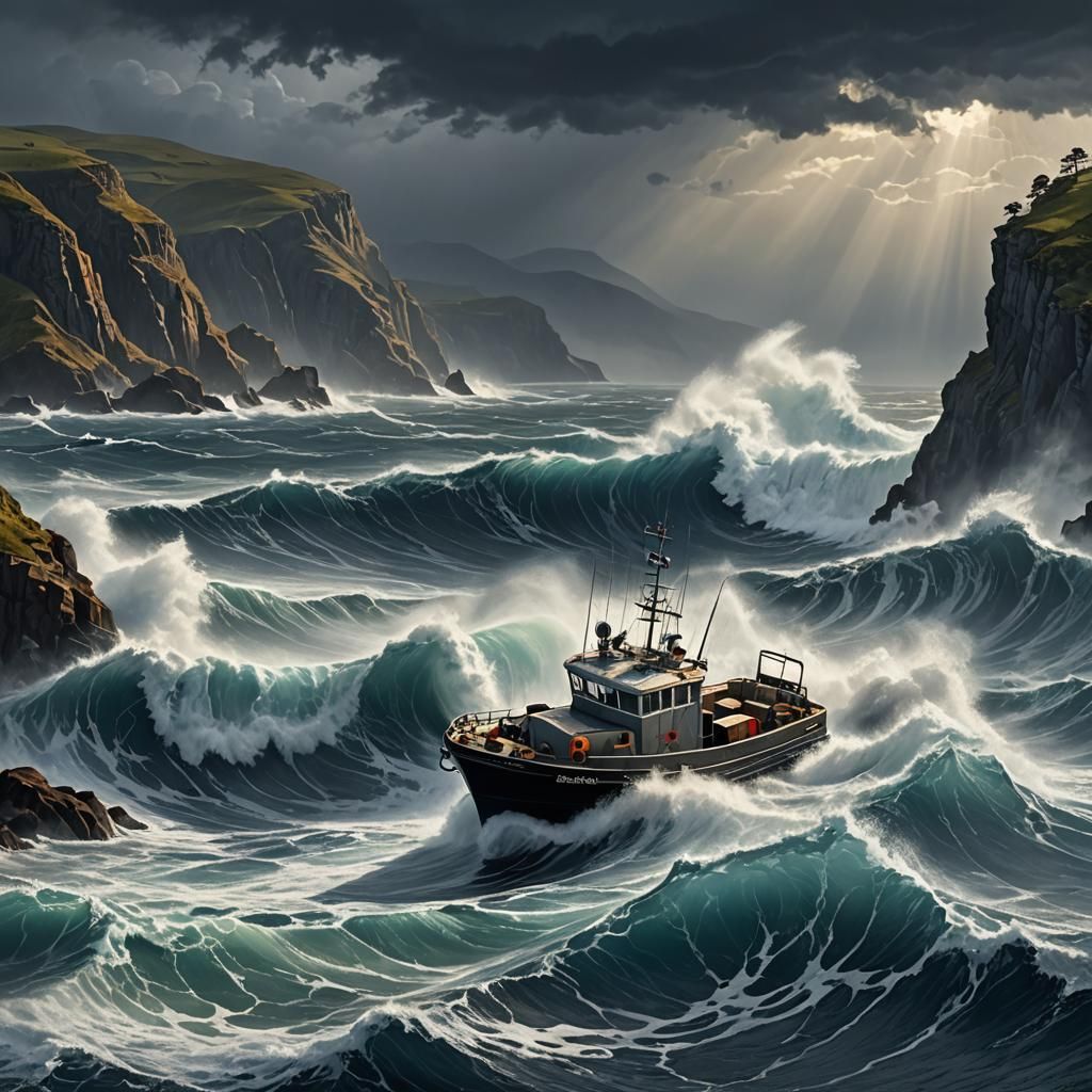 Stormy Seas: Fishing Boat Digital Painting