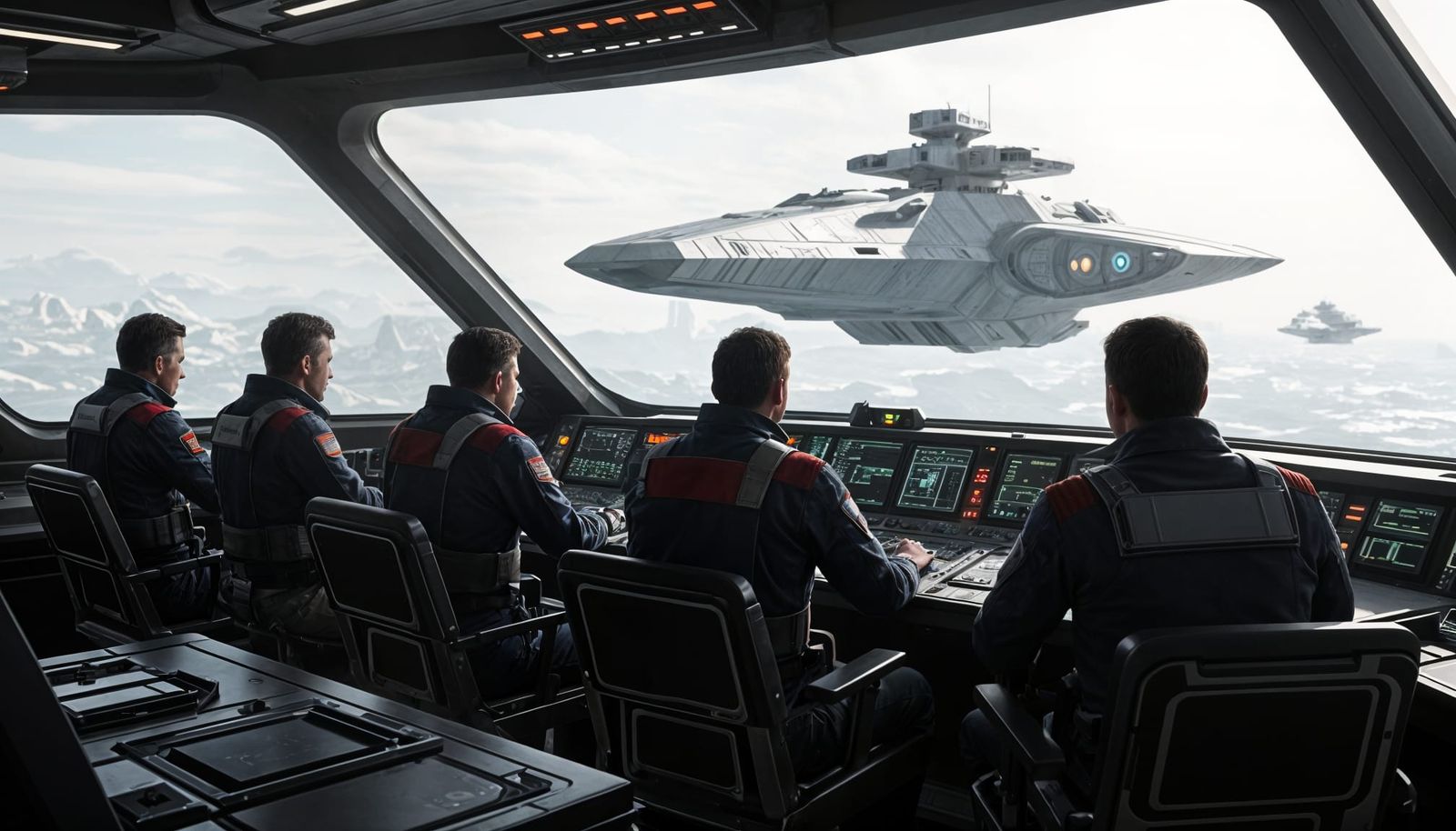 Intergalactic Battle Cruiser Bridge in Hyperrealistic Style