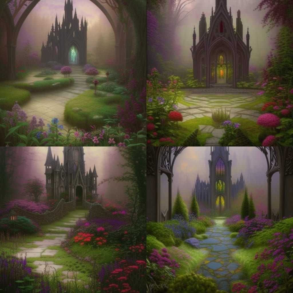 Ethereal gothic Garden with Natural oasis in the middle& gothic vibes& ethereal vibes& dark fantasy vibes& fantasy vibes...