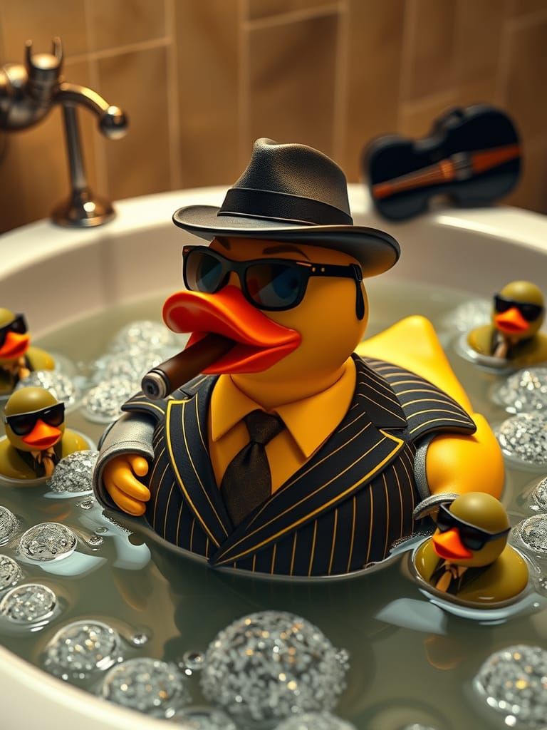 Tough Rubber Duck Crime Boss in Luxury Bathtub