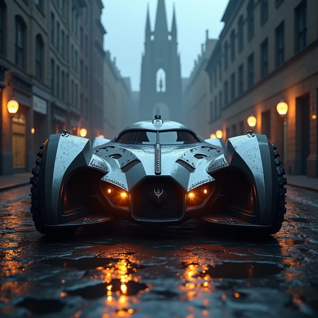 Batmobile Emerges from Gotham Alley: Digital Art