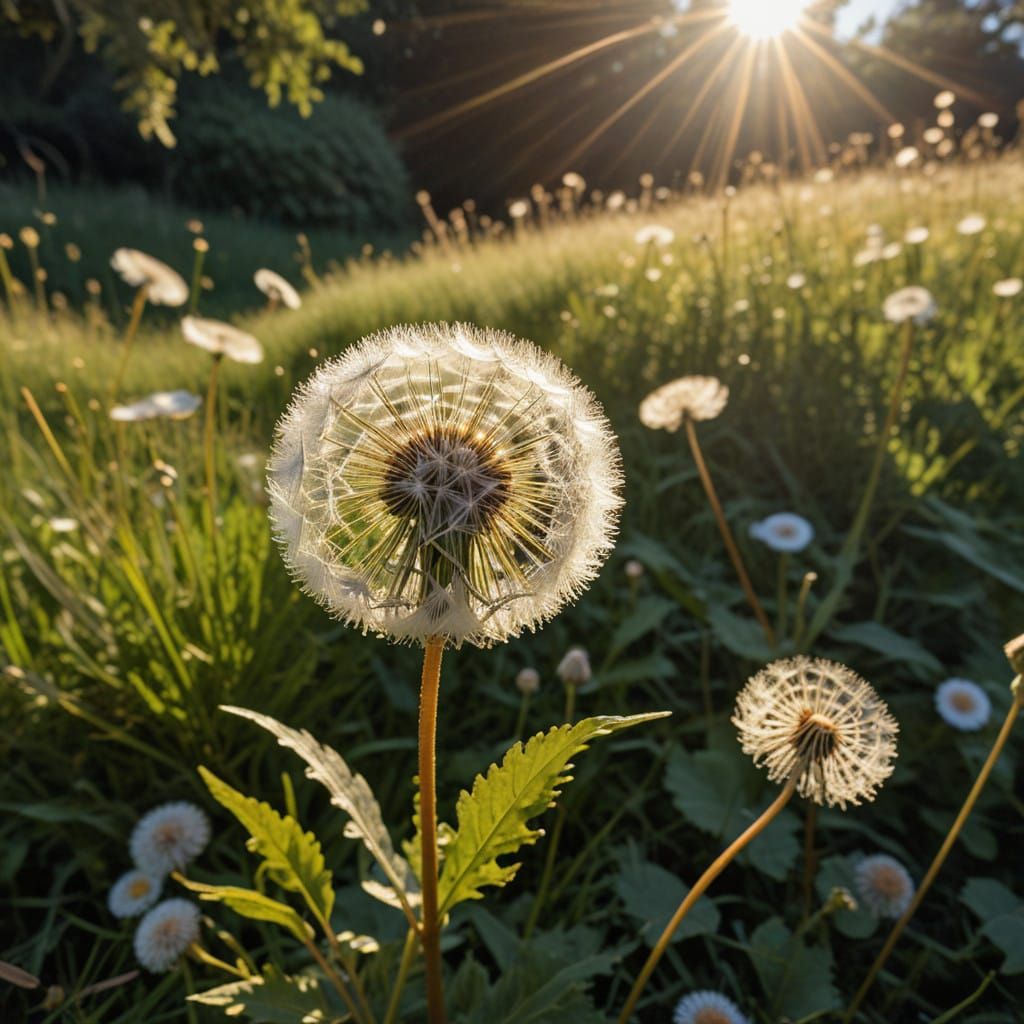 Golden Dandelion in Sun-Drenched Meadow