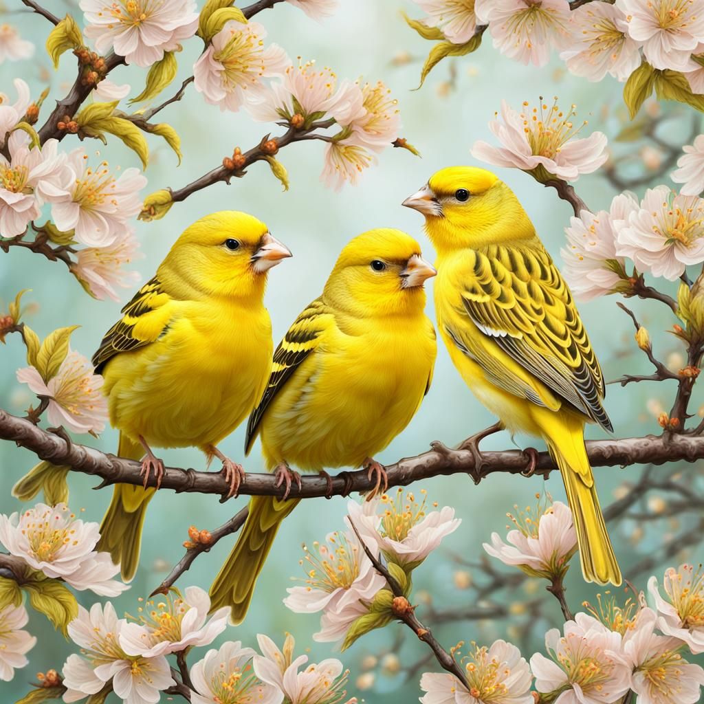 Canaries in Cherry Blossoms
