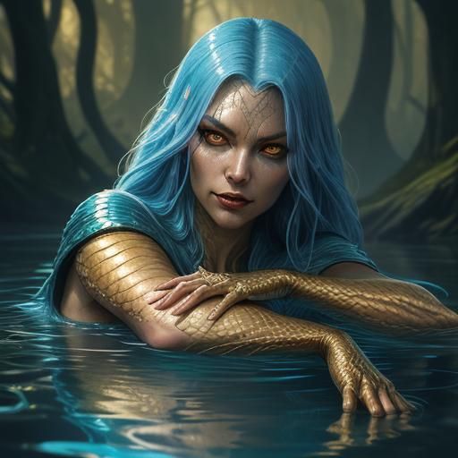 Serpentine Woman in Golden Sunlight, Comic Book Art