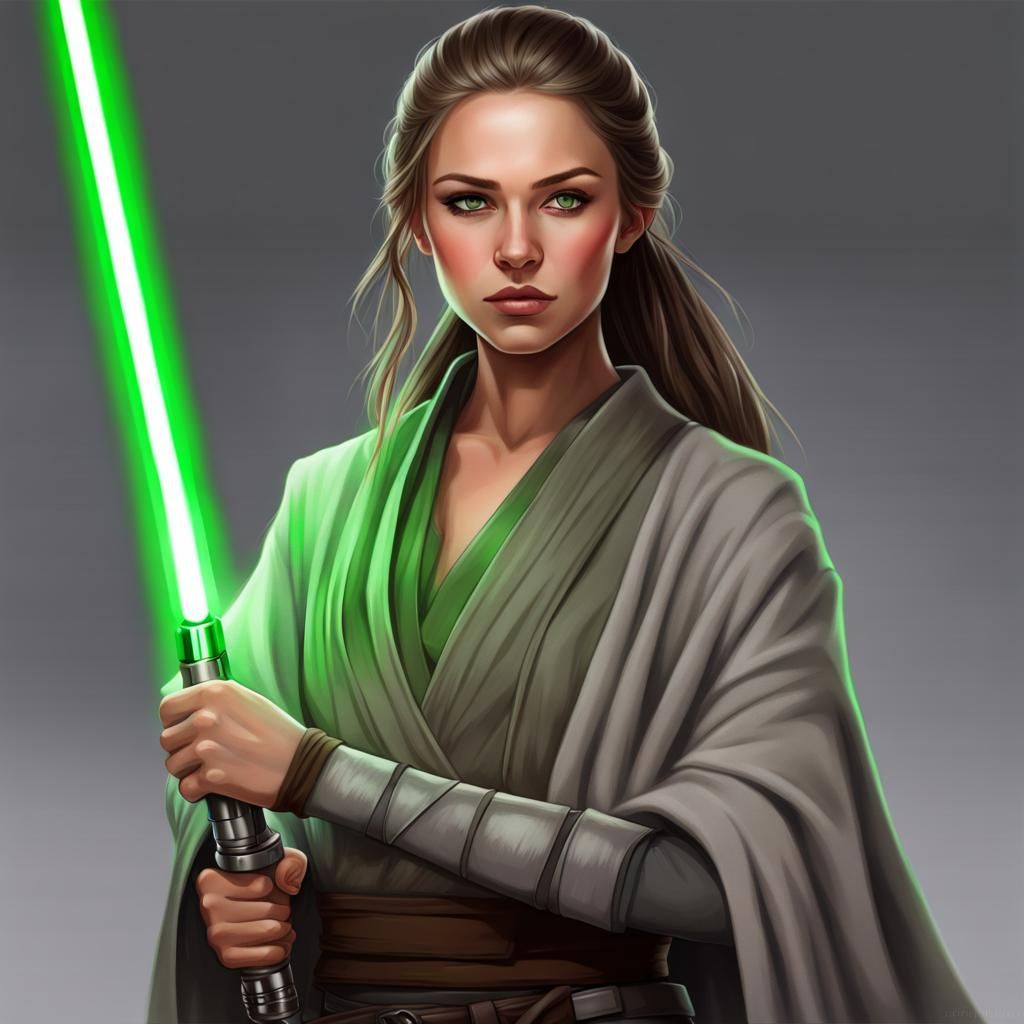 Realistic Female Jedi with Green Lightsaber