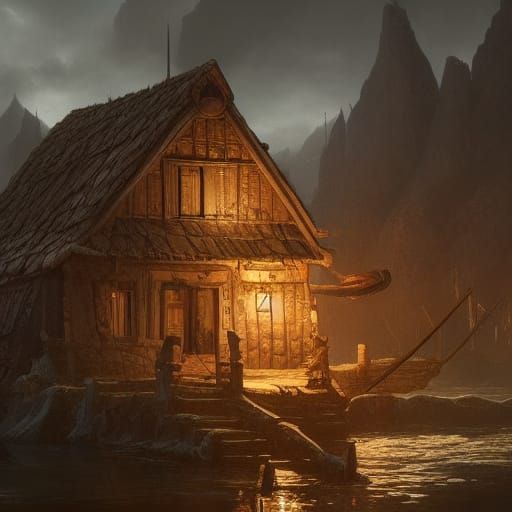 Epic Viking Outpost in Dark Fantasy Style