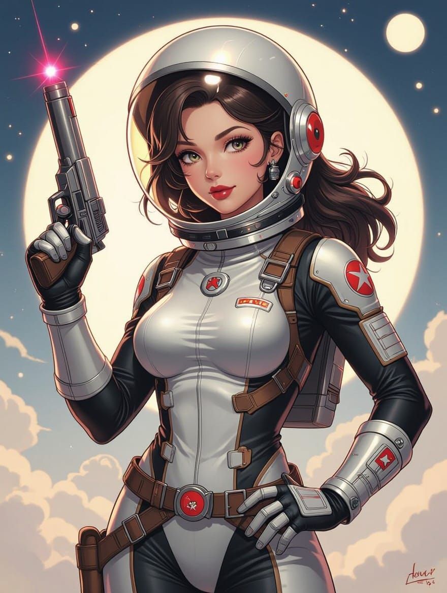 Atom-Punk Astronaut Lady in 1940's Style Spandex Space Suit