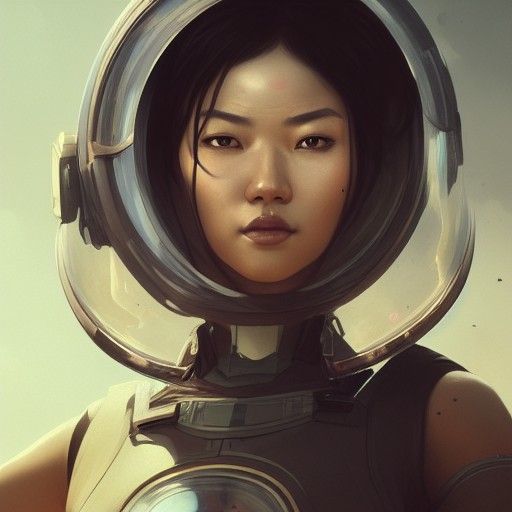 Sci-Fi Asian Warrior with Blaster, Hyperdetailed Portrait