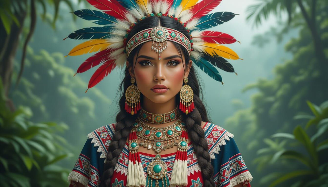 Aztec Woman in Jungle, Photorealistic Image