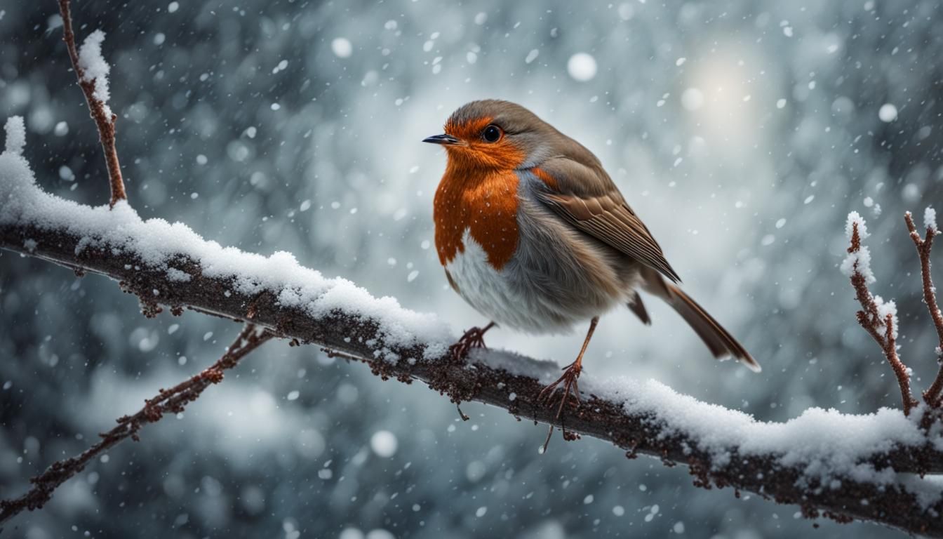 Robin on Snowy Branch: Digital Matte Painting