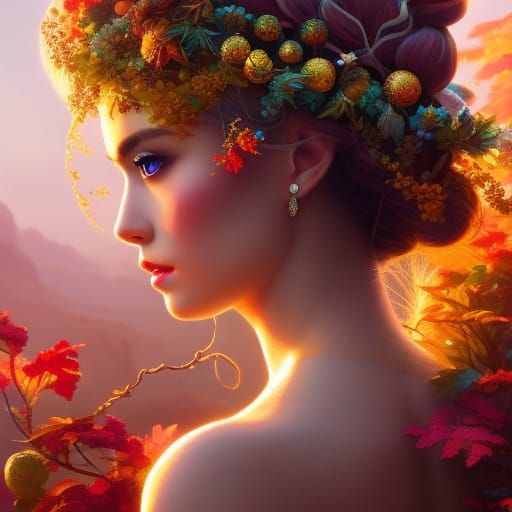 Autumn Goddess in a Detailed Fantasy Landscape