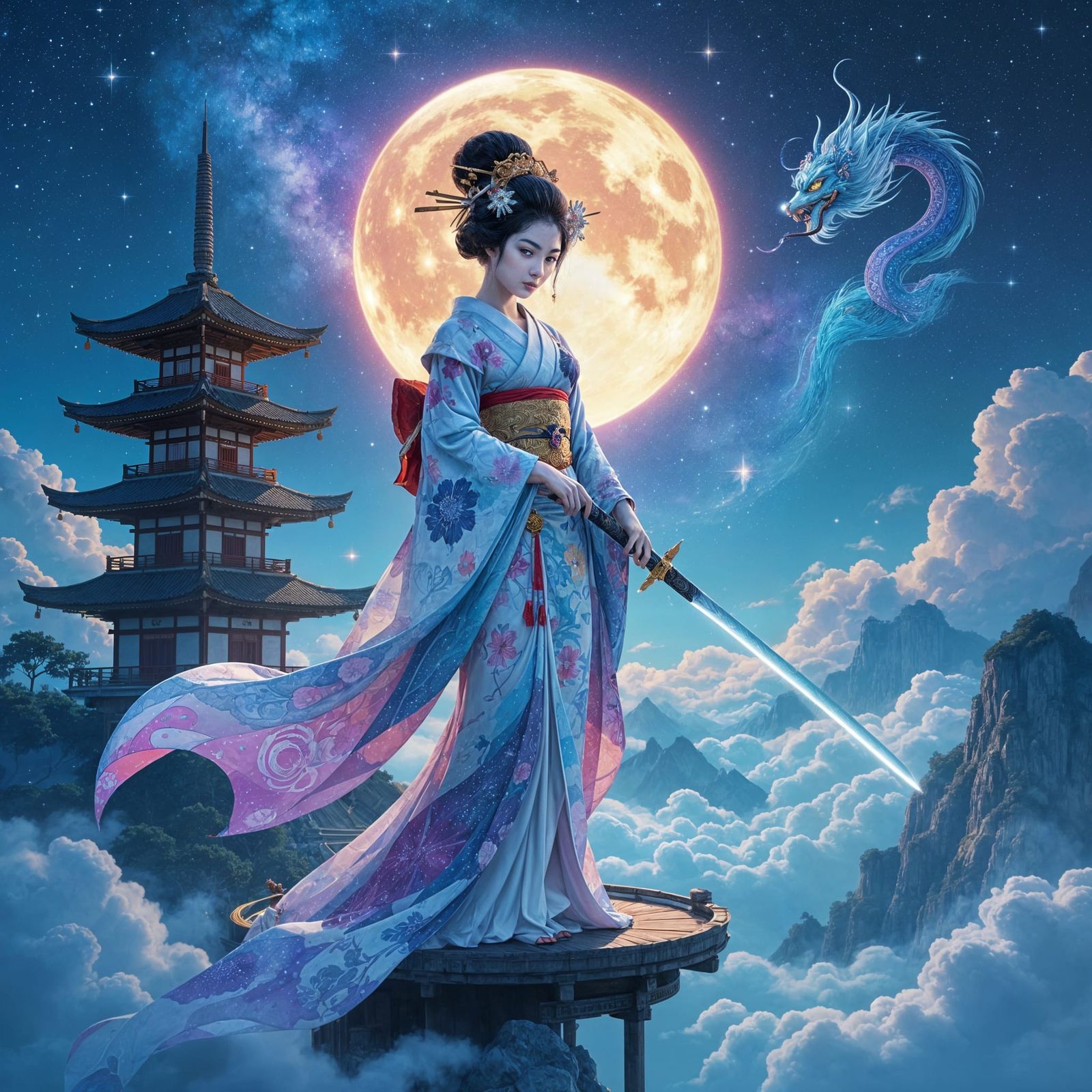 Celestial Geisha Warrior with Starlight Katana