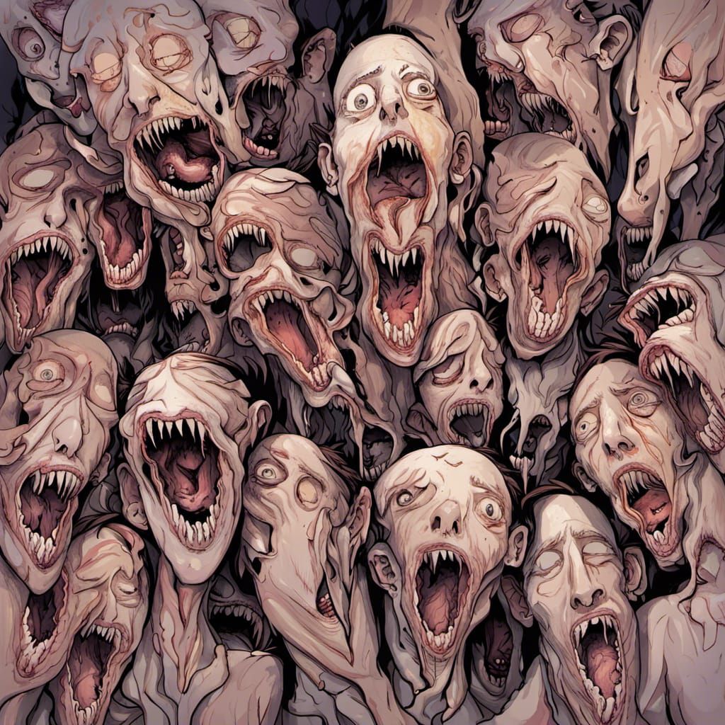 Horrific Amalgamation of Faces in Digital Art Style