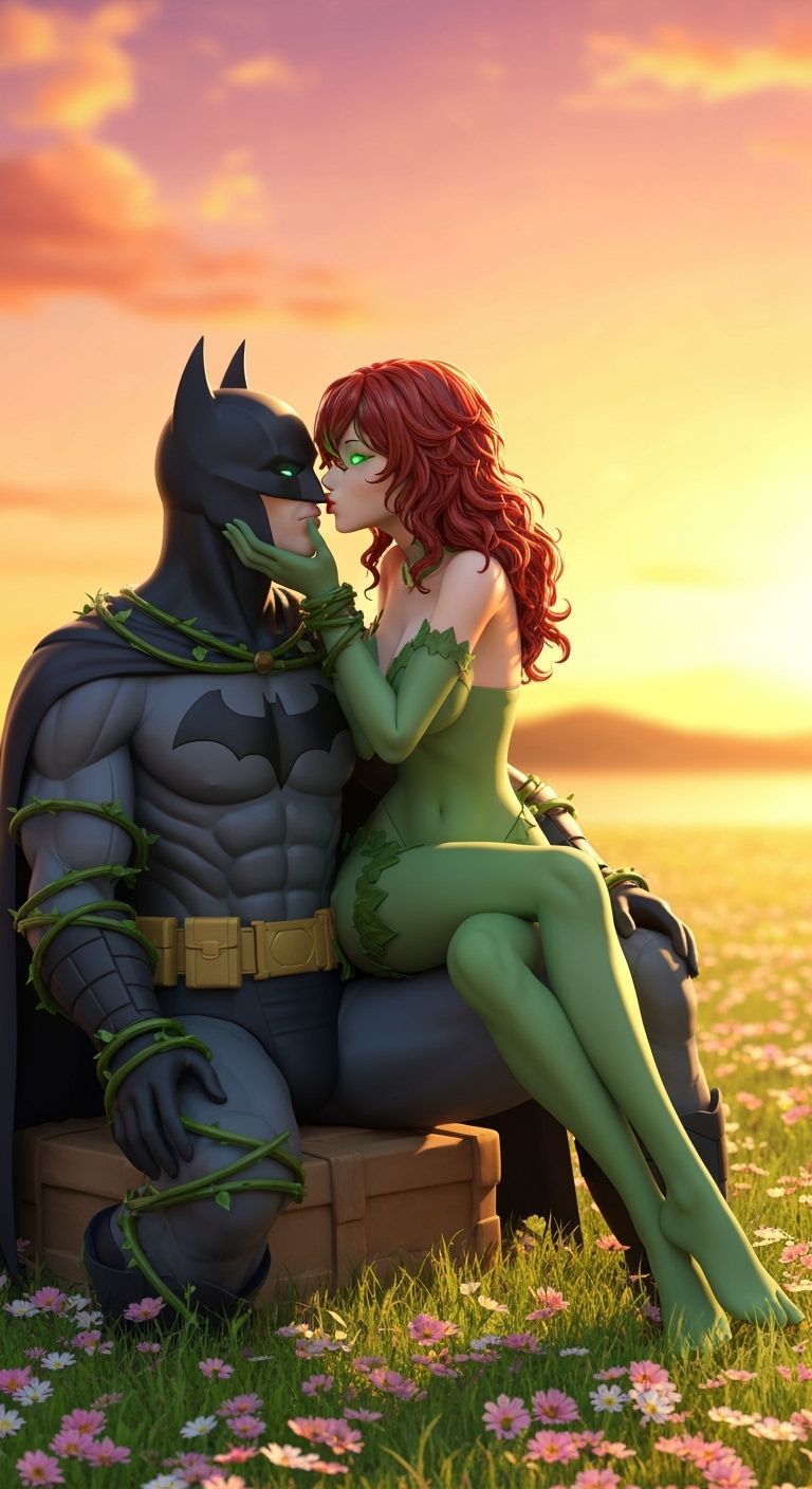 Poison Ivy and Batman in Anime Style