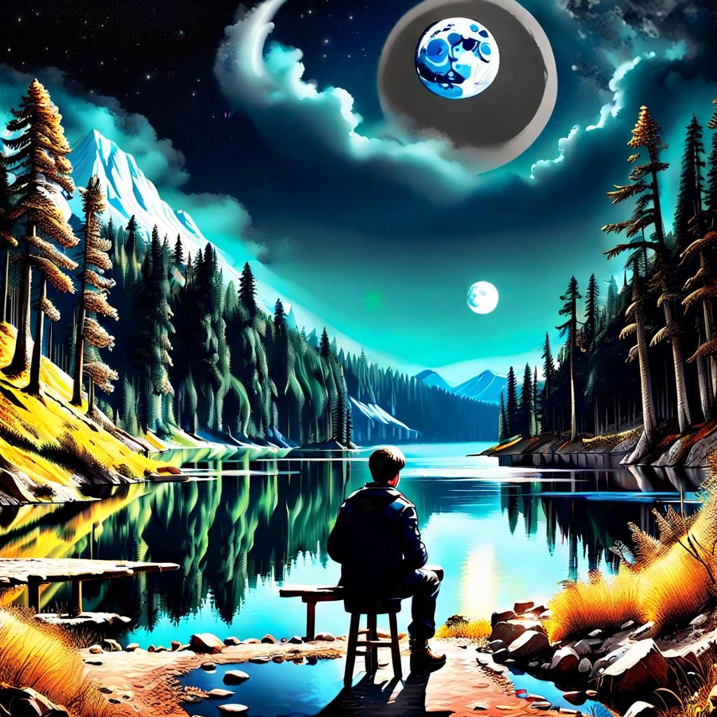 Epic Moonlit Lake Event, Digital Matte Painting