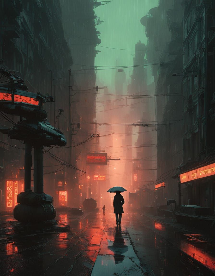 Ravaged Cyberpunk Metropolis at Dusk