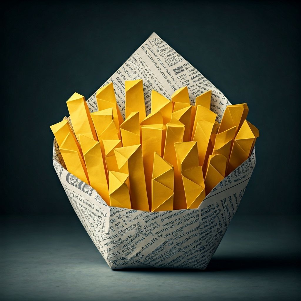 Papercraft Fries in Black and White Newsprint